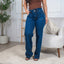 Jeans Wide Leg Outline Pocket - Denim