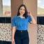 Blusa Denim con Aplique Floral - Denim Claro