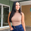 Blusa Cuello Alto Acanalada Stretch - Beige