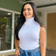 Blusa Cuello Alto Acanalada Stretch - Blanco