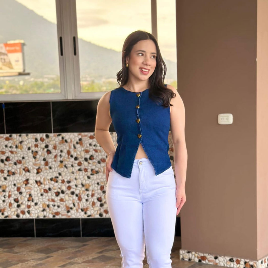 Chaleco Denim Entallado - Denim