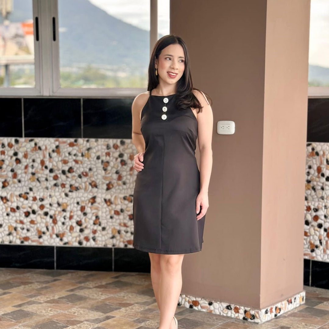 Vestido Button Detail - Negro