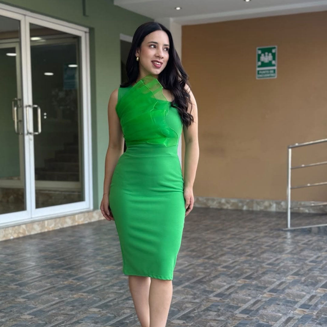 Vestido Asymmetric Ruffle - Verde Claro Imagen principal del producto