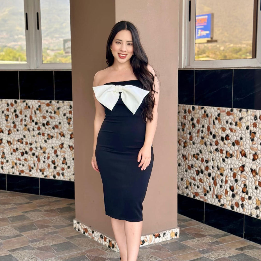Vestido Statement Bow - Blanco/Negro
