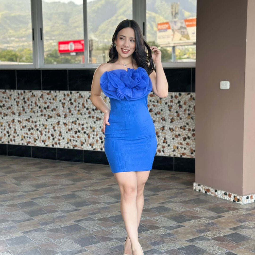 Vestido Sculptural Bloom - Azul Imagen principal del producto