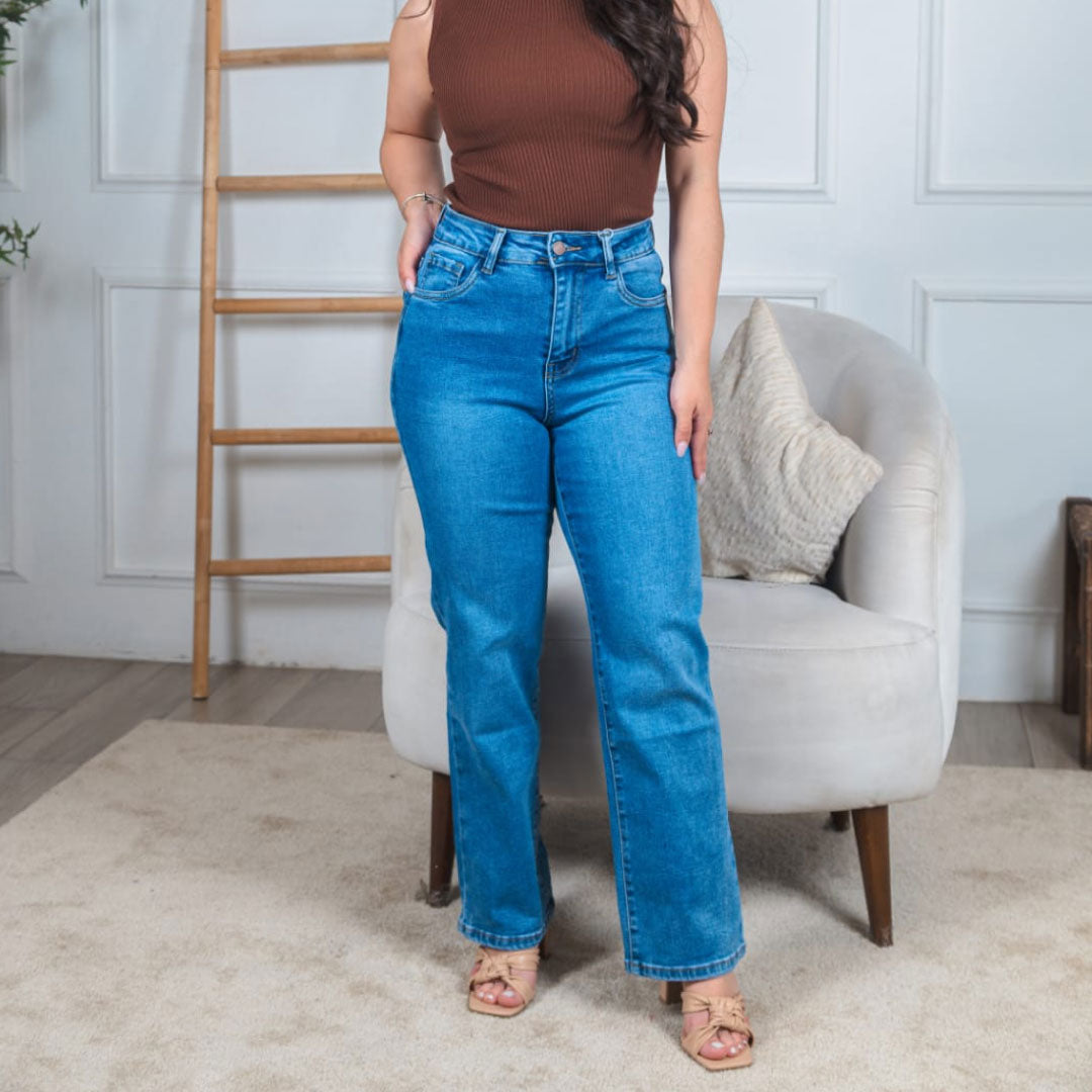 Jeans Wide Leg Vertical Seam - Denim Claro Imagen principal del producto