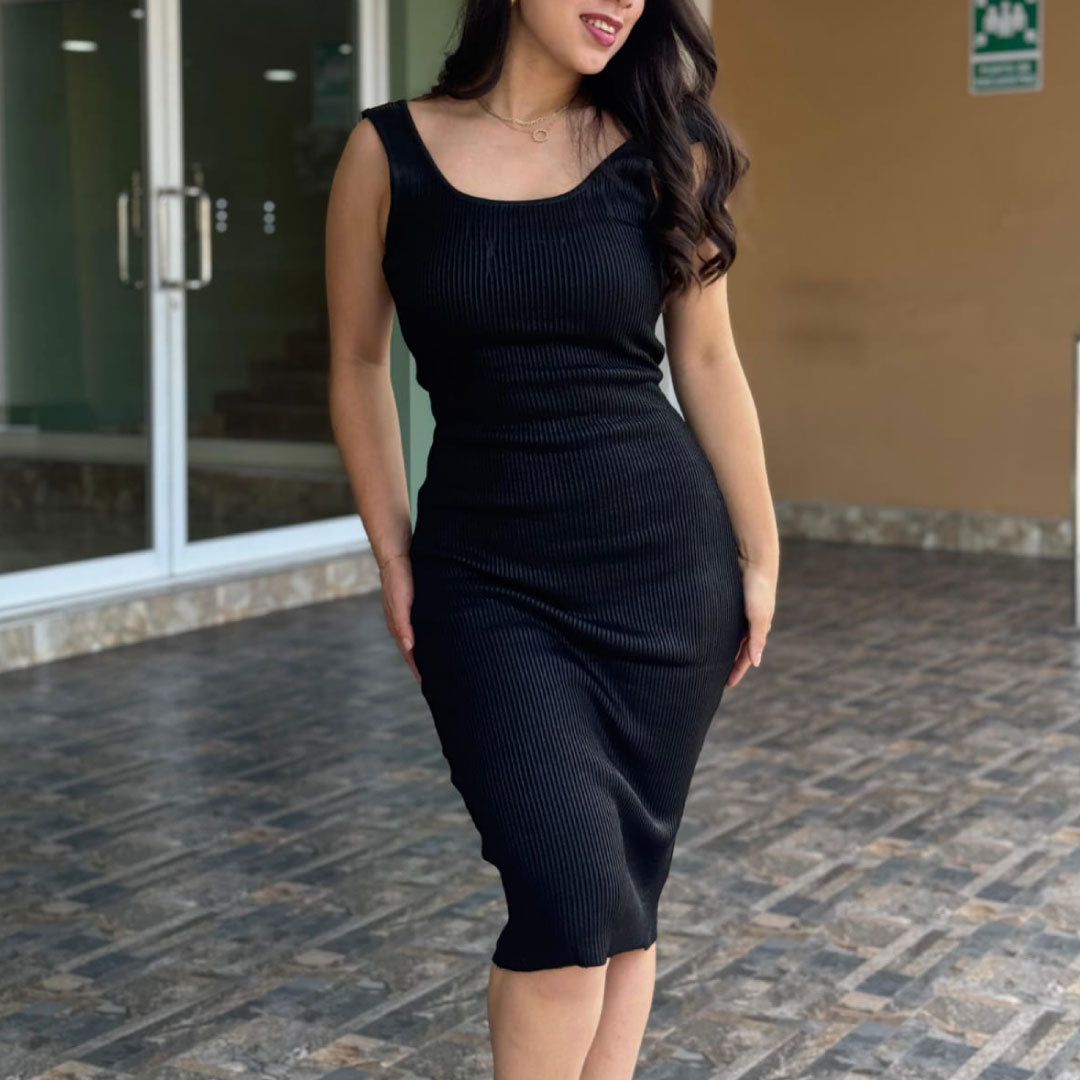 Vestido Ribbed Matte - Negro Imagen principal del producto