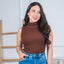 Blusa Cuello Alto Acanalada Stretch - Café