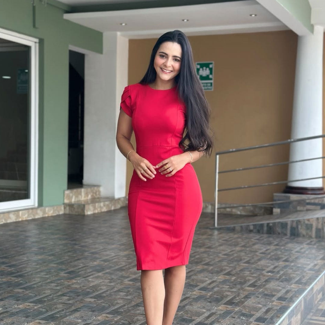 Vestido Manga Pétalo - Rojo
