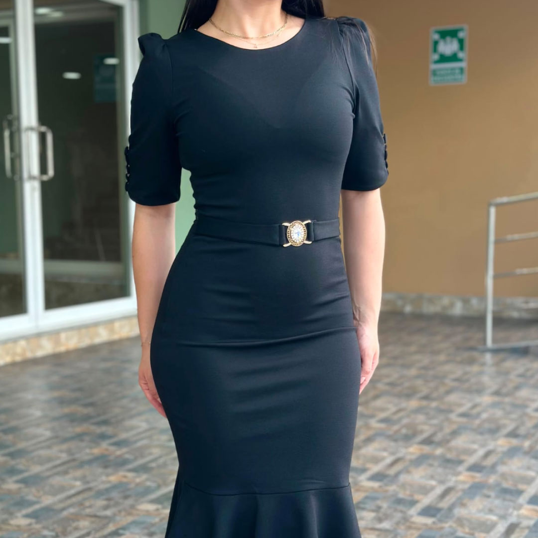 Vestido con Cinturón Joya - Negro Imagen secundaria del producto