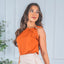 Blusa Cuello Drapeado Detalle Metálico - Anaranjado