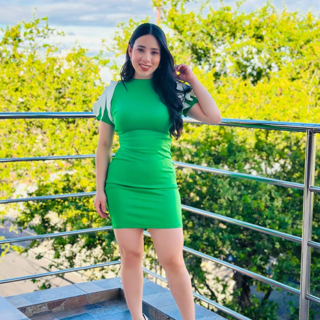 Vestido Rosette Shoulder - Verde Claro