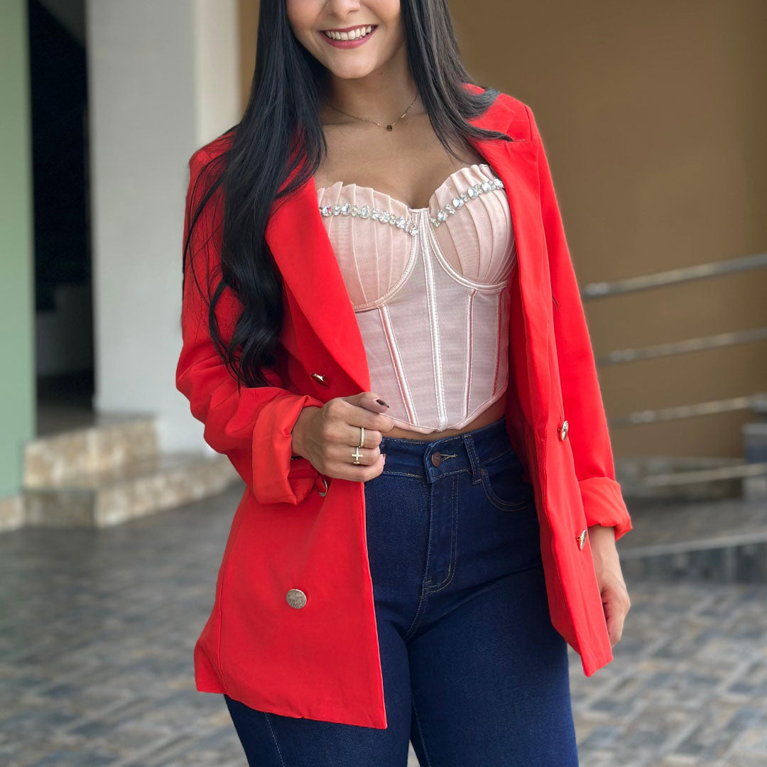Blazer Sastre con Botones Dorados - Rojo Imagen principal del producto