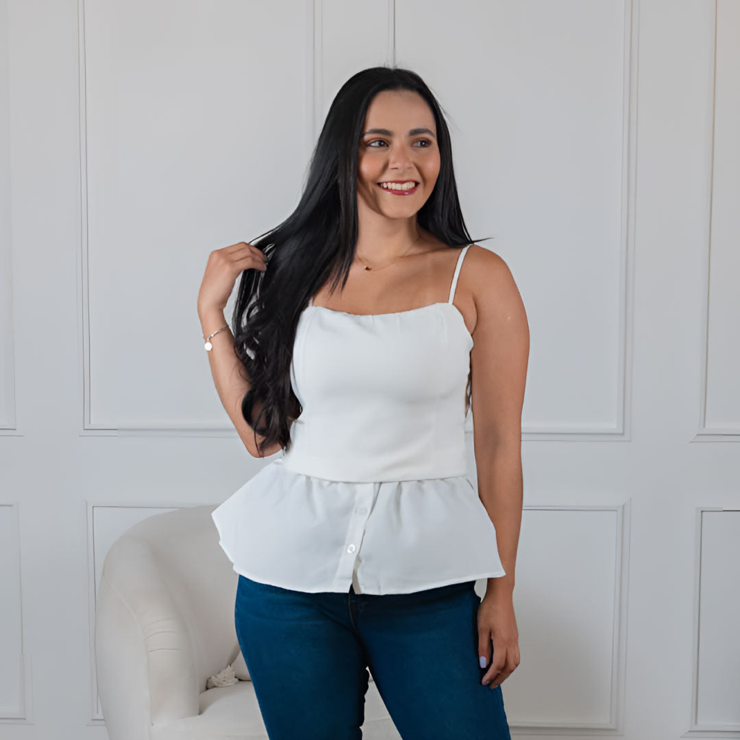Blusa Peplum de Tirantes - Blanco