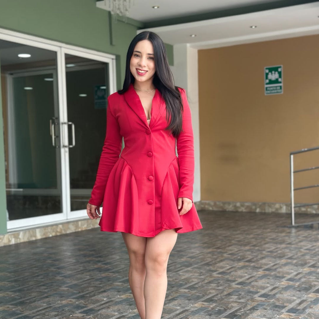 Vestido Blazer Plisado - Rosado Rojizo