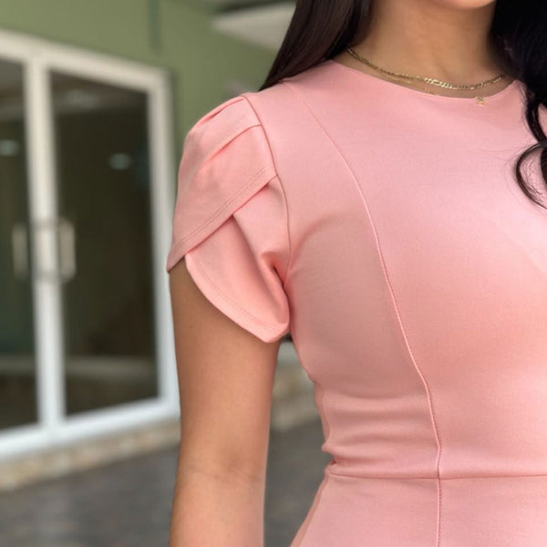 Vestido Manga Pétalo - Rosado Pastel