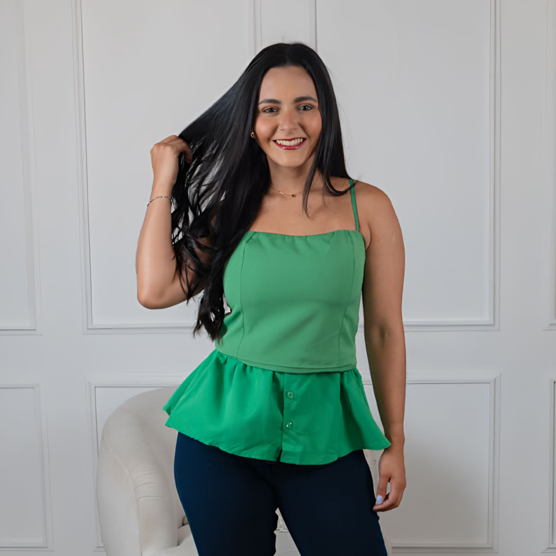 Blusa Peplum de Tirantes - Verde Jade