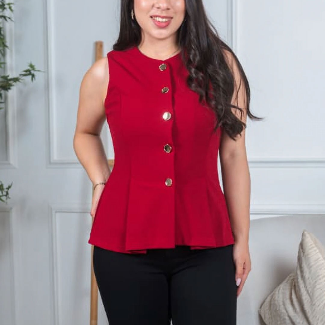 Blusa Formal Peplum Botones Dorados - Rojo