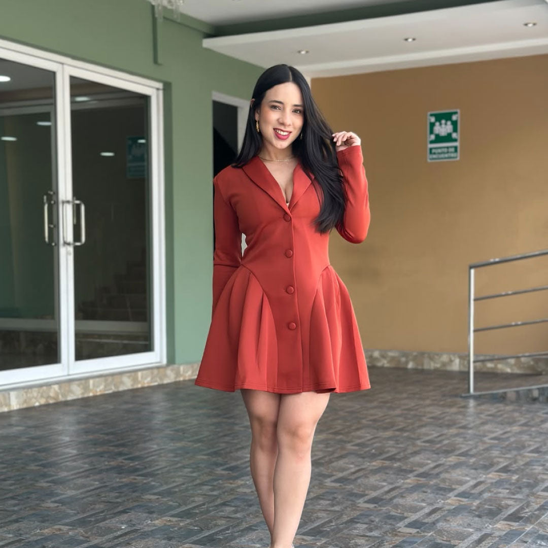 Vestido Blazer Plisado - Rojo Coral